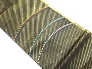 高島織物製　青銅箔斜線に色紙模様織出し袋帯